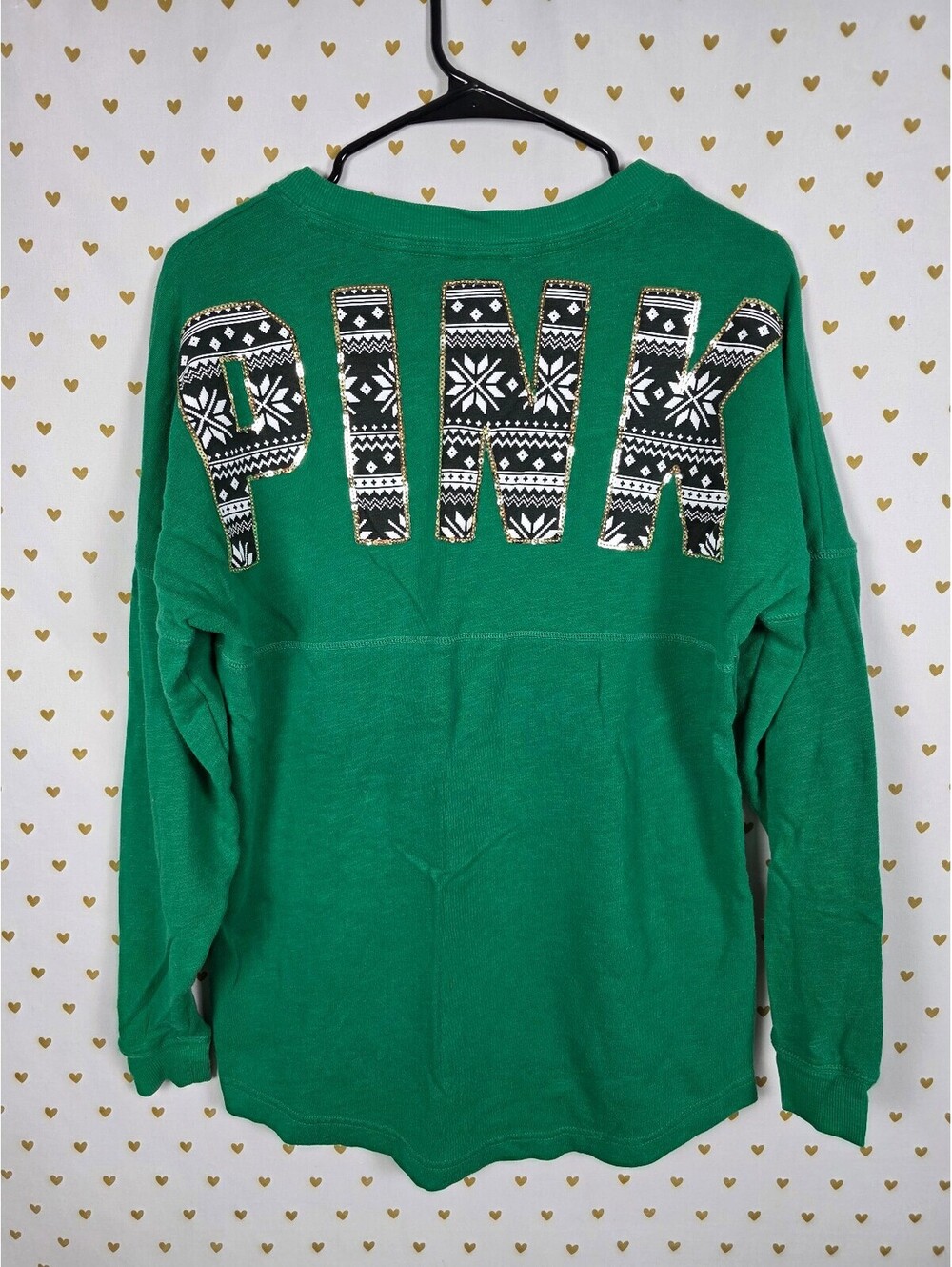 Victorias Secret Pink GREEN Bling Sequined HTF Sweater Shirt XS Oversized